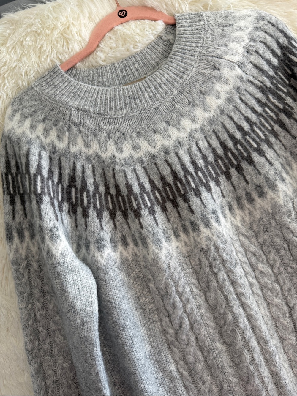 Wind River Heritage Womens Fair Isle Cable Knit Sweater Size XL Grey Cabincore - Picture 4 of 7